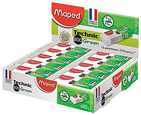 MAPED Radiergummi Technic 600 Green – hergestellt in Frankreich – 20 Stück