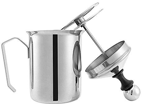 Molinter - Montalatte in acciaio inox a doppia rete, manuale, per caffè, latte, cioccolata calda, caffè, cappuccino, Foamer, Creamer, 400 ml