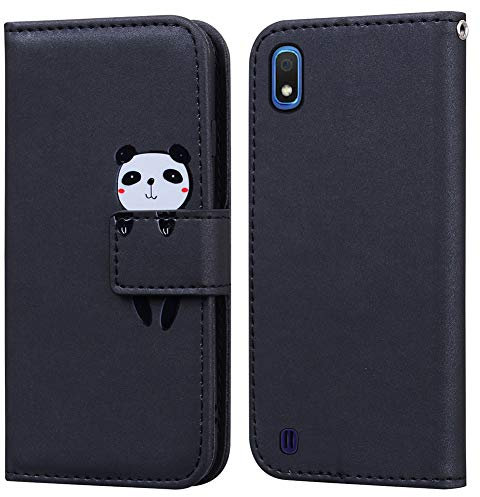 Ailisi Coque pour Samsung Galaxy A10, Mignon Cartoon Animal Panda Etui Portefeuille en Cuir PU Housse avec Fonction Stand, Fermeture Magnétique, Emplacements de Cartes -Noir