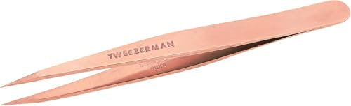 TWEEZERMAN Spitze Pinzette (Handgeschliffene Spitzen, Augenbrauen zupfen, Splitter entfernen, Rostfreier Edelstahl), Roségold