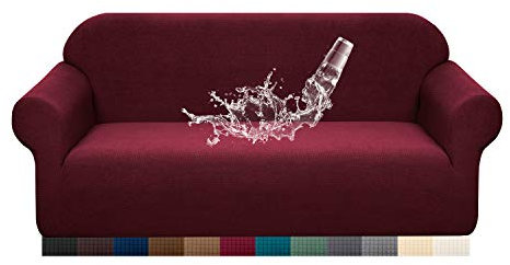 Granbest Premuim wasserabweisender Sofabezug für 3-Sitzer, hohe Dehnbarkeit, 1 Stück, Sofabezug für Hunde, universeller Sofa-Schonbezug, Jacquard-Spandex-Stoff (3-Sitzer, weinrot)