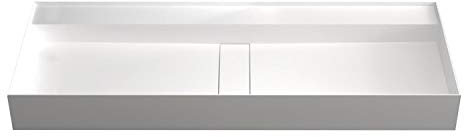 BERNSTEIN - Vasque Lavabo Rectangulaire à poser/suspendre fonte minérale Lave main mural Blanc mat 80x46x12cm + Etagère - Design, Robuste & Durable - TWG211
