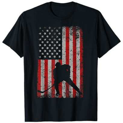Patriotic American Flag Ice Hockey Gift Hockey Player Fan T-Shirt