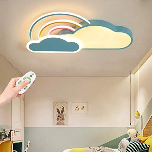 LED Deckenleuchte Kreativität Weiße Wolken Regenbogen Kinderzimmer Jungen Mädchen Deckenlampe Baby Schlafzimmer Deckenbeleuchtung Cartoon Acryl Lampshade Kinderzimmer Deckenlicht,Blue/65cm,Dimmable