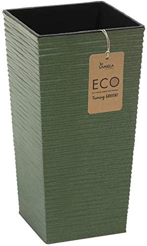 Muddy Hands Eco Friendly Chisel Plant Pot Indoor Home Outdoor Garden Square Flower Planter - Made from Recycled Plastic & Wood (Tall Large, Green)