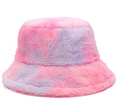 KGM Modischer Fischerhut aus weichem, flauschigem Kunstfell, für Festivals, Sommer und Winter Gr. 7 1/8, Rainbow Pink