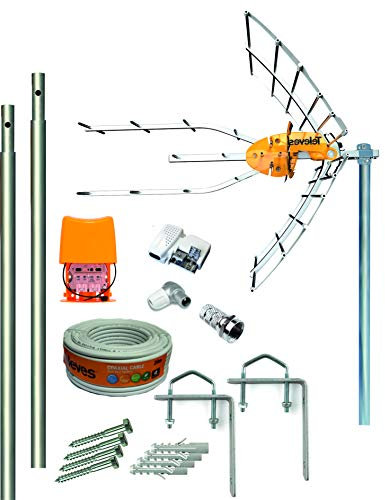 Kit Antena Televes 5G + Amplificador y Fuente + 2 Mástiles 1 metro + Garras + Conexiones + 20 metros Cable Televes