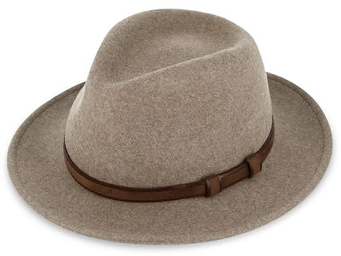 fiebig Lewis Fedora Wollfilzhut | Crushable & Waterproof Filzhut mit verstellbarem Innenband & Ledergarnitur | Outdoor Hat Made in Europe