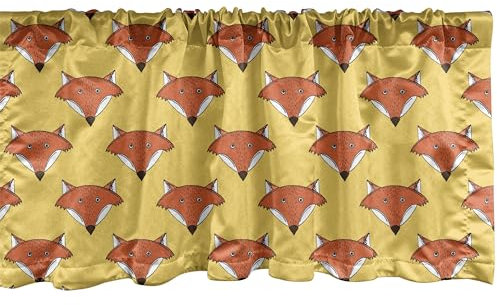 ABAKUHAUS Fuchs Fenster Volant, Wald Tier-Gesichter Cartoon, Vorhang Volant für Küche Schlafzimmer Dekor mit Stangentasche, 137 cm X 30 cm, Rust und Senf