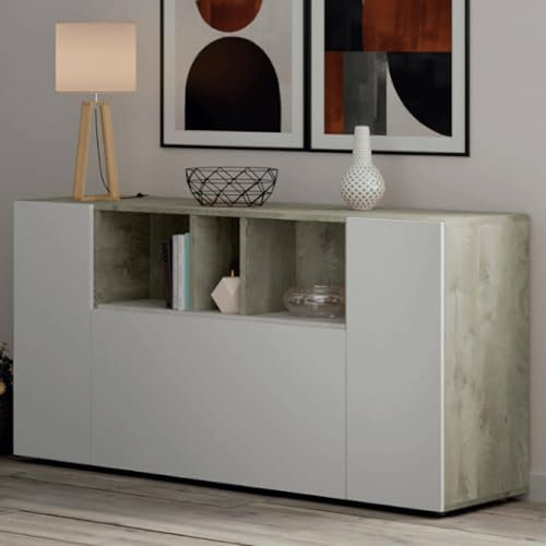 Dmora Credenza Paterson, Madia da Salotto, Buffet da Soggiorno con Scomparti, Mobile Porta TV, Armadio Moderno a 3 Ante, 150x41h76 cm, Bianco e Rovere