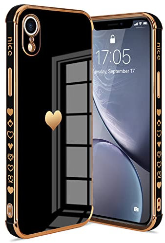 Urarssa Kompatibel mit iPhone Xr Hülle Fashion Gold Herz Muster Mädchen Handyhülle Kameraschutz Stoßfest Schutzhülle Weich TPU Silikon Bumper Case für iPhone Xr, Lila