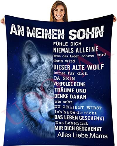 UOOYAA Kuscheldecke Personalisierte Decke An Meine Sohn,Papa für Sohn Briefdecke Deutsche Luftpost Positiv Ermutigen Flanell Wohndecke für Sofa Bett Tv-Decken Geschenk (Papa zu Sohn F,150x200cm)