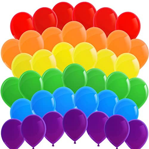 Premium Regenbogen Luftballons • 60 Stück • 6 Farben • Helium geeignet als schöne Party Deko, Hochzeitsdeko, Kindergeburtstag, Fasching, LGBT Deko, 100% Naturlatex Bio abbaubar
