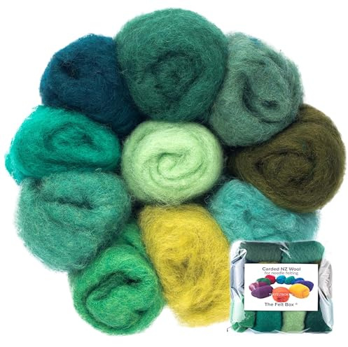 The Felt Box Green Shades Carded Wool Needle & Wet Felting 100g Pack
