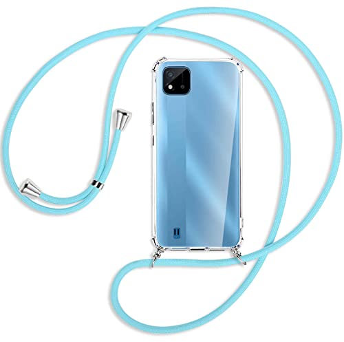 mtb more energy® Handykette kompatibel mit Realme C11 2021 (RMX3231, 6.52'') - Himmelblau - Smartphone Hülle zum Umhängen - Anti Shock Full TPU Case