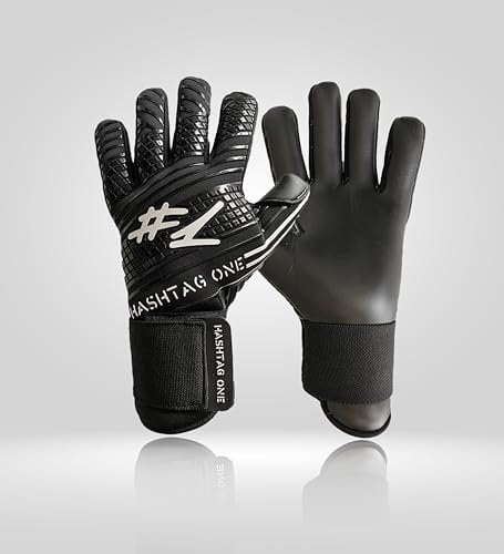 #1 Hashtag One Profi Grip Torwarthandschuhe für Erwachsene, Kinder Torwarthandschuhe, Fußballhandschuhe Herren, Torwarthandschuhe Kinder, Diverse Größe und Farben (Black 8)