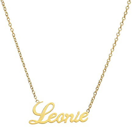 ANDANTE Premium Collection - Namenskette Leonie 14K Gold Edelstahl Halskette Personalisierte Kette mit Namen - längenverstellbar 43 cm - 48 cm