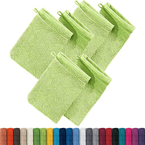Erwin Müller Waschhandschuh Heidelberg 6er- Pack, 100% Baumwolle hellgrün Größe 15x21 cm - weiche Qualität, saugstark und strapazierfähig - praktisch durch Schlaufe