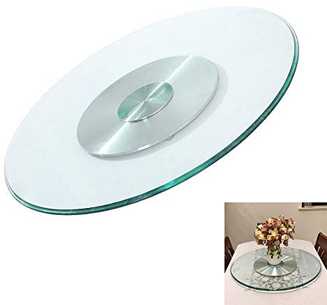Diamètre 60CM/23.6-120CM/47.2 Verre Trempé Table Ronde Table Tournante Table à Manger Table Tournante en Verre Table Ronde Pure Solide Épaisse Aluminium Brossé Finition
