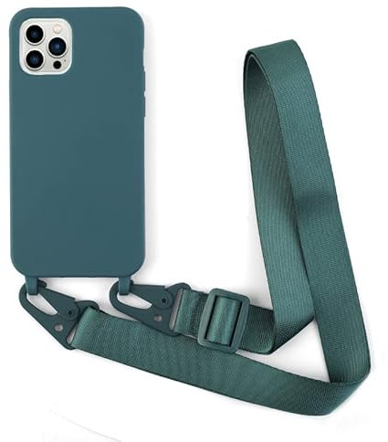 Leather Armor Handykette Hülle für iPhone 12 Pro Max(6.7) mit Band Halsband Lanyard (abnehmbar) Handyhülle,Handyhülle mit Verstellbarer Lanyard,Stoßfest Silikonhülle Handykette Handyhülle .-Grün