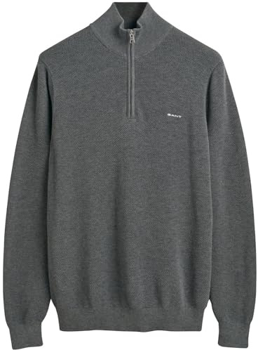 GANT Herren Cotton Pique Halfzip Pullover, Dark Grey Melange, L EU