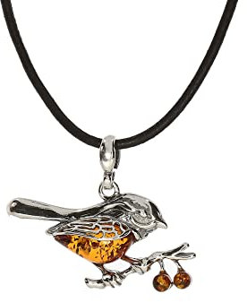 Artisana-Schmuck Bernstein Anhänger Vogel (ohne Lederband, gefasst in 925/000 Sterling Silber