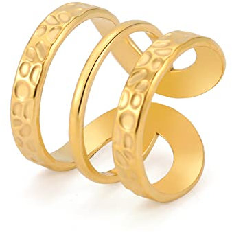 TEAMER Einstellbare Geometrische Offene Finger Ringe Buchstabe H Form Ring Edelstahl Punk Party Schmuck für Frauen (Stil 1 -Gold)