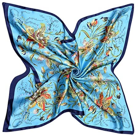 FAIRYGATE Seiden-Tuch Damen Blumen Muster Eleganter Sommer-Schal für Frauen Hochwertiges Seidentuch Seidenschal Halstuch Stola stilvolles Muster 89024