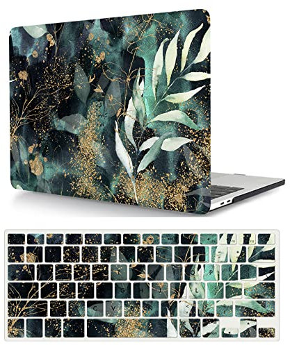 Coque Compatible avec MacBook Pro 13 Pouces 2015 2014 2013 2012 Version A1502 A1425 avec Retina Display, Étui Rigide Protecteur en Plastique et Housse de Clavier, Feuilles et Paillettes Dorées