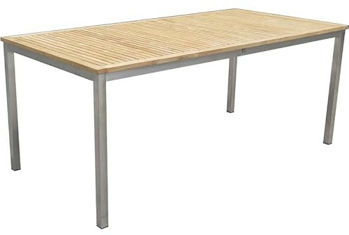 VARILANDO Gartenmöbel Serie, Teak aus 100% zertifiziertem nachhaltigem Anbau, Gestell Edelstahl gebürstet (Tisch rechteckig, 180x90x75 cm)