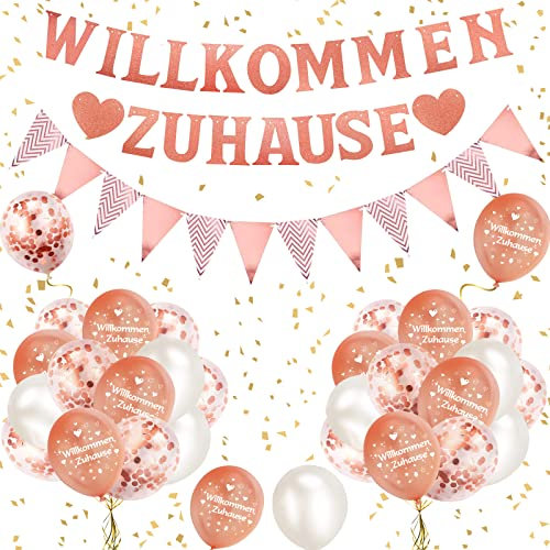 Willkommen Zuhause Deko,Herzlich Willkommen Girlande Welcome Home,mit Banner und Luftballons,Konfetti-Ballon,Wimpelkette für Welcome Back Home Familie Party