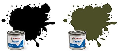 Humbrol AA0360 14ml No. 1 Tinlet Enamel Paint 33 (Black Matt) & AA1688 14ml No. 1 Tinlet Enamel Paint 155, Green (Olive Drab Matt)
