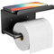 Adhesive Toilet Paper Holder with Phone Shelf, Wall Mounted Toilet Paper Roll Holder, Rustproof Bathroom Tissue Roll Holder with Shelf, Sticky Toilet Paper Roll Holder- Matte Black