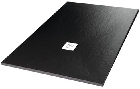 Receveur de douche recoupable texturé ardoise Relief Plus 120 x 80 cm blanc pur en résine