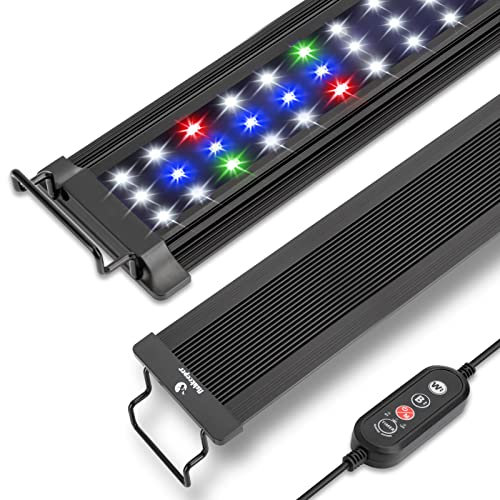 Aquarium Beleuchtung, Aquarium LED Vollspektrum Beleuchtung, 10 Stufen der einstellbaren Helligkeit, 45W 24/7 Allwetter-Beleuchtungsmodus, mit einziehbarem Ständer für Aquarien Größen 85-114cm