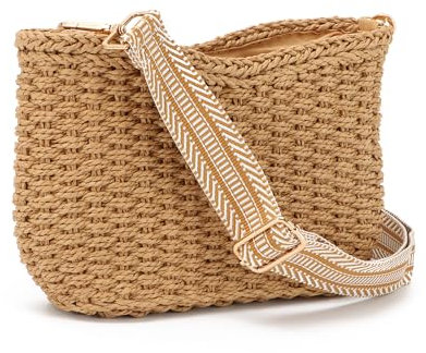 SUKUTU Sac à Bandoulière en Paille Tressée pour Les Femmes Sac de Plage Estival Sac à Bandoulière Sacoche avec Chaîne
