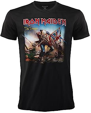 T-Shirt Iron Maiden The Trooper Official. Black. Rock Band Heavy Metal. Cotton. Unisex Adult Boy. (XL)