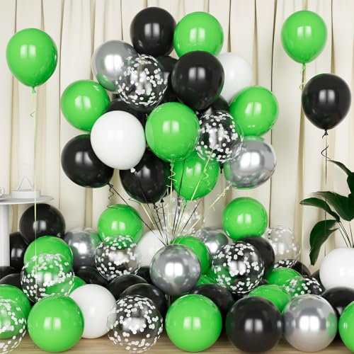 Eitolo Green Balloons Set, 50PCS Black Green 12 inch Black Silver and White Balloonsfor Boys Kids Football Game Theme Birthday Baby Shower Party Decorations