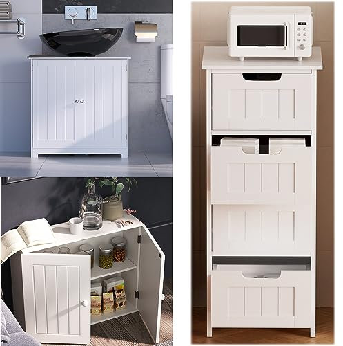 Wasserdichte Badschrank Wandschrank Hängeschrank Schmal Kleines Badezimmerschrank, Freistehender Badezimmer Mehrzweck-Aufbewahrungsschrank für Bad, Schlafzimmer, Wohnzimmer, Küche, 50x60x15 cm, Weiß