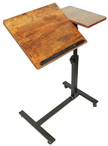 HUOLE Table d'ordinateur Portable réglable en Hauteur avec 4 roulettes pivotantes, Bureau d'ordinateur Portable avec Levier Automatique pour Chambre à Coucher, Bureau, 60 * 34.5 * 58-90cm (Marron)
