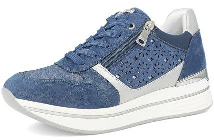 inblu Sneakers Donna Monocolore in Ecopelle con Traforo a Fiori, Scarpe da Ginnastica con Lacci e Cerniera, dal 35 al 41, Blu, 39 EU