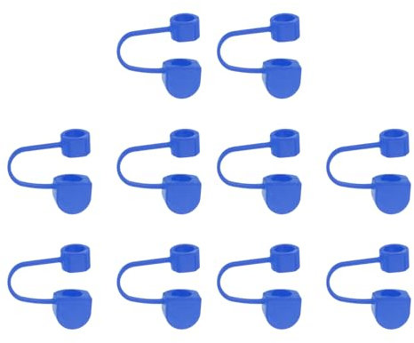sourcing map 10Pcs Straw Cover Cap, Blue Silicone Straw Tips Cover Fits 8mm/0.31 Drinking Straws, Reusable Dust-Proof Straw Tips