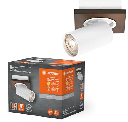 LEDVANCE DECOR SPOT MERCURY, 1 x 3,4W, 230lm, aspetto legno, bianco, faretto, teste orientabili, versatile, faretto per interni, lampade LED sostituibili, colore della luce bianco caldo, GU10
