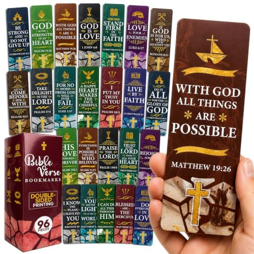 Only Zest 96 Bible Bookmark Pack with Bible Verses – Multiple Designs – Inspirational Christian Bookmarks for Women & Men – Bible Book Markers for Classroom, Bible Study, Church Supplies