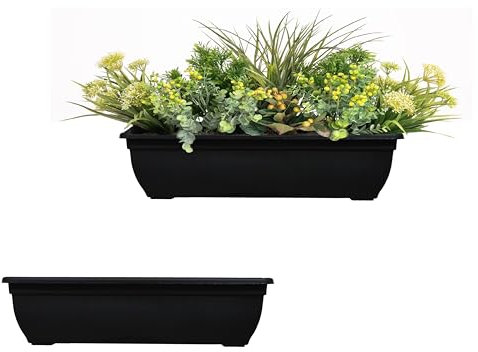 SIDSONS 4 X Plastic Garden Trough Long Window Planter Flower Box Plastic Vegetable Planters Flower Pot Herb Planter Box Windowsill Patio Garden Home Decor Black 60CM, BL-6-0
