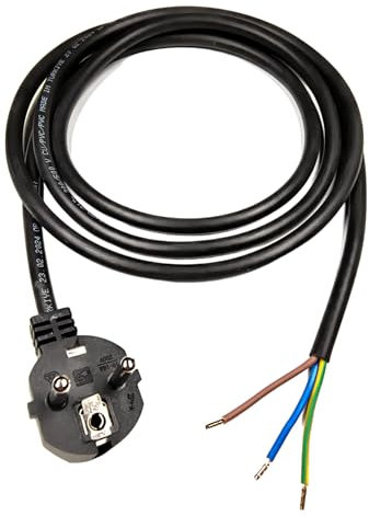 Stromkabel mit Aderendhülsen, Stecker 230V, 16A, 2 Meter, Anschlussleitung mit Schuko Stecker, Anschlusskabel mit Stecker, Schutzkontakt-Zuleitung, Adapter-Kabel mit Aderendhülsen, IP20, Schwarz