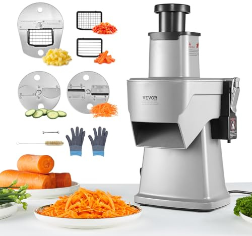 VEVOR Electric Vegetable Slicer, 4 in 1 Multifunctional Food Cutter, 200W Vegetable Chopper for Slicing Shredding Dicing and Slitting, with Cut-Resistant Gloves, for Commercial and Home Use