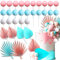 JeVenis Pink Blue Gender reveal Party Cake Topper Palm Leaves Balls Cake Decoration for Birthday Baby Shower Birthday Wedding Cake Decoration