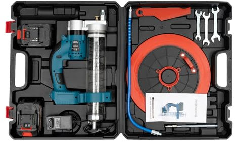Loobiiny Ingrassatore A Batteria Kit Pistola Ingrassatore Elettrica con 2 Batterie E Caricatore con Tubo E Tubo Flessibile Adatto per Il Riempimento Dell'Olio di Automobili E Macchine Agricole