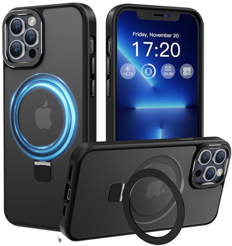 PuyaTeya Magnetic Stand for iPhone 13 pro Case, Compatible with Mag-Safe, Military Drop Protection, Anti-scratch/fingerprint Translucent Matte iPhone 13 pro Phone Case(Black)